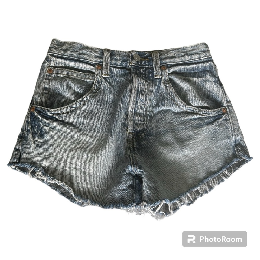We the free light wash multi button high waisted denim distressed shorts